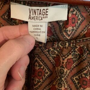 Vintage America Red and Brown Patterned Blouse